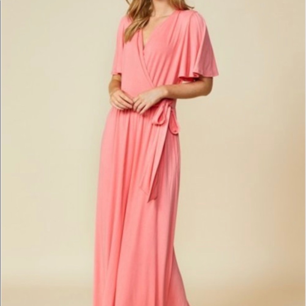 Coral flutter sleeve maxi